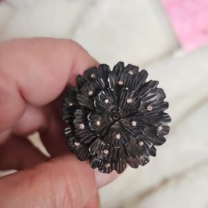 Hand Carved Ebony & Sterling Silver Floral Ring
